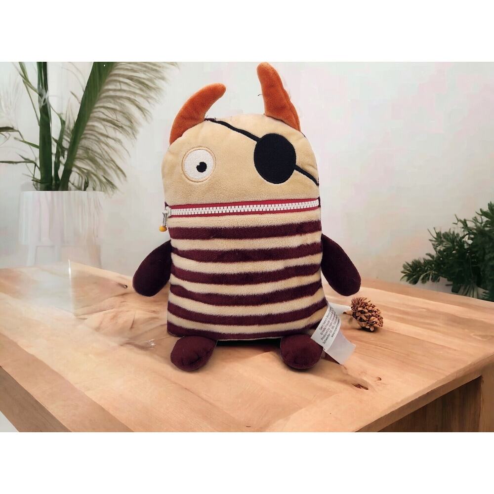 Gerd Hahn Worry Eaters Flint Pirate Monster Plush Striped Zipper Mouth‎ 10 Inch